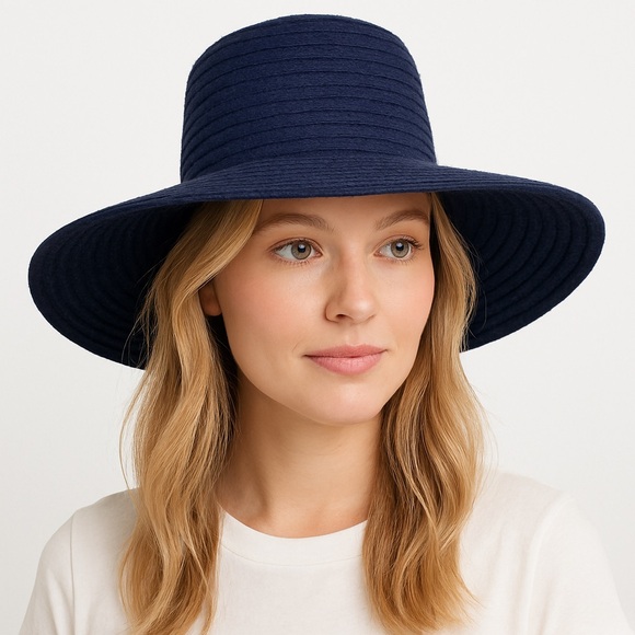 Vintage Navy Blue Wool Wide Brim Women's Hat - Picture 1 of 8